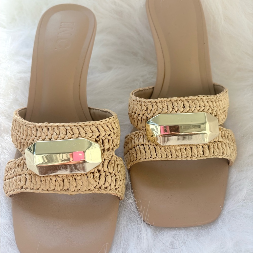 Elegant Tan Woven Slide Sandals